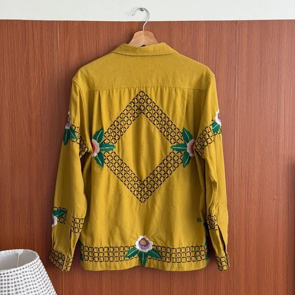 BODE - Garden Bed Embroidered Cotton Shirt - Yellow - Picture 2 of 5